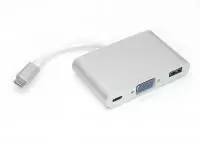 Адаптер Type-C на VGA, USB 3.0 + Type-С для MacBook серебристый