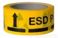 Клейкая лента желтого цвета с ESD-маркировкой для обозначения г.ниц рабочей зоны с антистатической защитой (разметка зоны - обязательное требование стандарта по антистатике); ширина 50мм, в рулоне 66 м