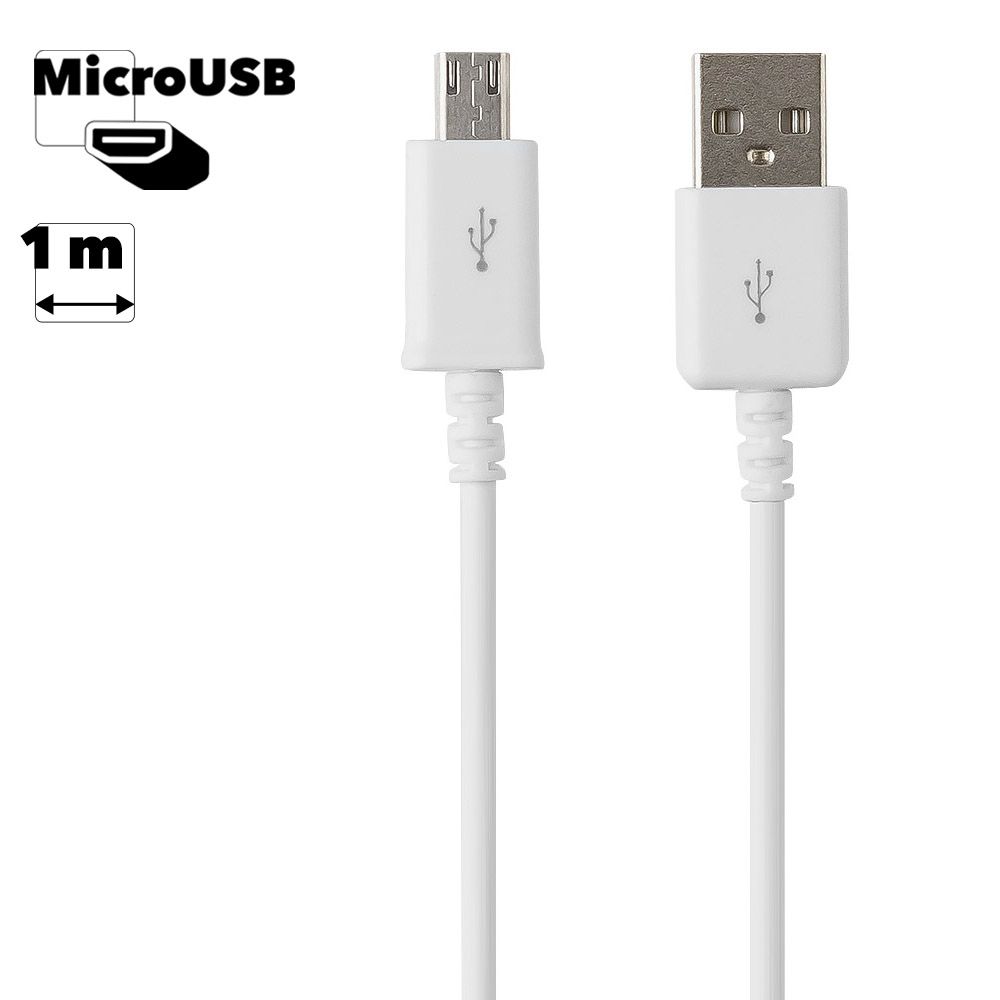 USB Дата-кабель Samsung Galaxy S Micro USB, 1 метр (белый, прозрачный бокс)  0L-00028904 купить в Минске, цена