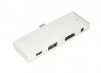 Адаптер Type C на HDMI, USB 3.0 + Audio 3, 5 + Type C серебро