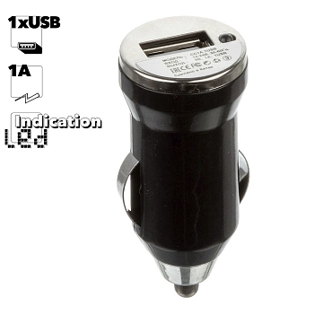 Автомобильное зарядное устройство "LP" с USB выходом 1А (черный, коробка)