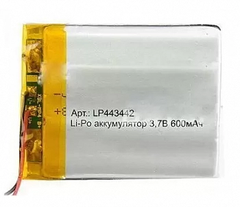 Аккумуляторная батарея Li-Pol (4.4x34x42мм), 2pin, 3.7В, 600мАч