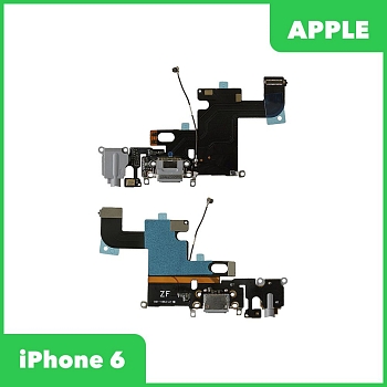 Разъем зарядки для телефона Apple iPhone 6 с разъемом гарнитуры, микрофоном, антенной, серый