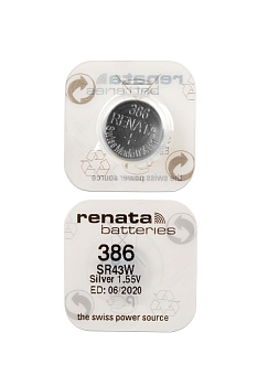 Батарейка (элемент питания) Renata SR43W 386 (0%Hg), 1 штука