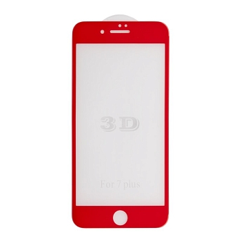Защитное стекло "LP" для Apple iPhone 8, 7 Plus Tempered Glass 3D с рамкой 0.33 мм, 9H, красное (ударопрочное)