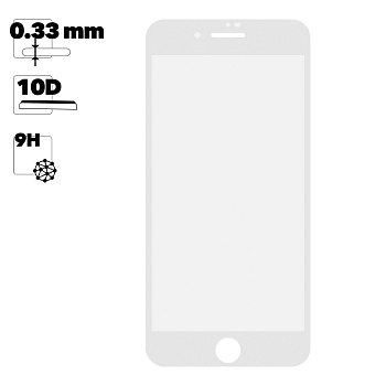 Защитное стекло для Apple iPhone 7 Plus, 8 Plus Tempered Glass 10D, белое (ударопрочное)