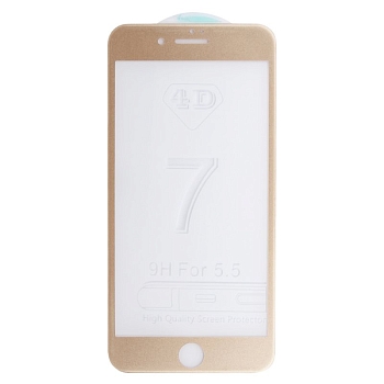 Защитное стекло "LP" для Apple iPhone 8, 7 Plus 4D, гибридное стекло, акриловая рамка, золото