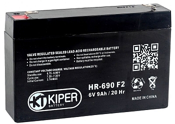 Аккумуляторная батарея Kiper HR-690, 6В, 9Ач