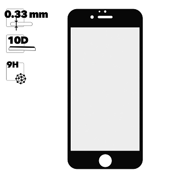 Защитное стекло для Apple iPhone 6, 6s Tempered Glass 10D, черное (ударопрочное)