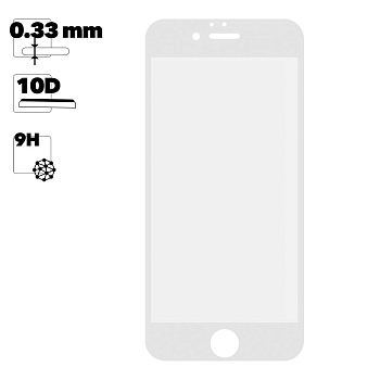 Защитное стекло для Apple iPhone 6, 6s Tempered Glass 10D, белое (ударопрочное)