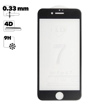 Защитное стекло "LP" для Apple iPhone 8, 7 4D, гибридное стекло, акриловая рамка, черное