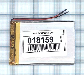 Аккумуляторная батарея Li-Pol (4x45x60мм), 2pin, 3.7В, 1000мАч
