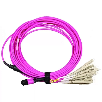 Сборка кабельная MPO-12LC, 12 волокон OM4, низкие потери, LSZH, 2 м, розовая LANMASTER, LAN-12M-12LC/OM4-2.0
