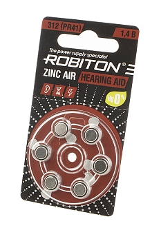 Батарейка (элемент питания) Robiton Hearing AID R-ZA312-BL6 312 PR41 DA312 V312A BL6