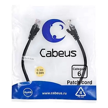 Патч-корд U/UTP Cabeus PC-UTP-RJ45-Cat.6-0.3m-BK