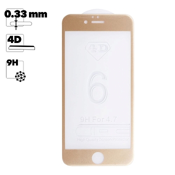 Защитное стекло "LP" для Apple iPhone 6, 6S 4D, гибридное стекло, акриловая рамка, золото