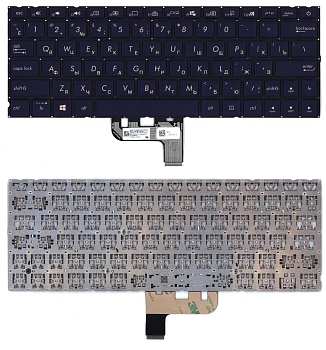 Клавиатура для ноутбука Asus ZenBook UX334FAC, синяя с подсветкой