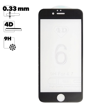 Защитное стекло "LP" для Apple iPhone 6, 6S 4D, гибридное стекло, акриловая рамка, черное