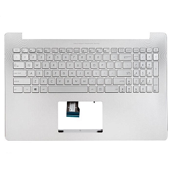 Клавиатура для ноутбука Asus N501JW с топкейсом, серебристая панель, с подсветкой без крепления под HDD, US раскладка