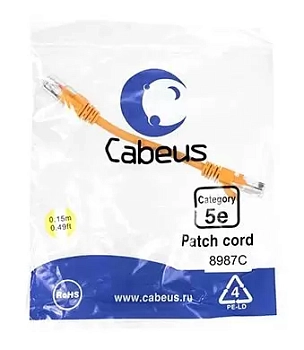 Патч-корд U/UTP Cabeus PC-UTP-RJ45-Cat.5e-0.15m-OR-LSZH