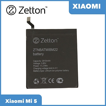 Аккумулятор (батарея) Zetton для телефона Xiaomi Mi 5 2910 mAh, Li-Pol аналог BM22