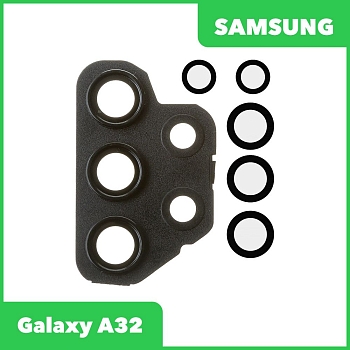 Стекло задней камеры для Samsung A325 Galaxy A32 (в рамке) (черный)