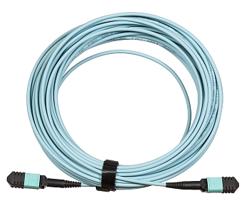 Сборка кабельная TopLan MPO-MPO, 12 волокон OM3, тип B (Key Up-Key Up), низкие потери, LSZH, 50 м, аква