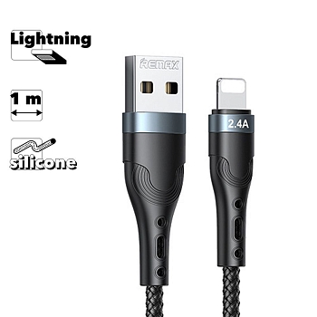USB кабель Remax Sailing RC-0006 A-L Lightning 8-pin, 2.4A, 1 метр, нейлон, серебряный