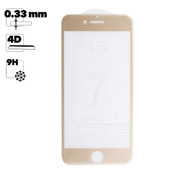 Защитное стекло "LP" для Apple iPhone 8, 7 4D, гибридное стекло, акриловая рамка, золото