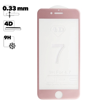 Защитное стекло "LP" для Apple iPhone 8, 7 4D, гибридное стекло, акриловая рамка, розовое