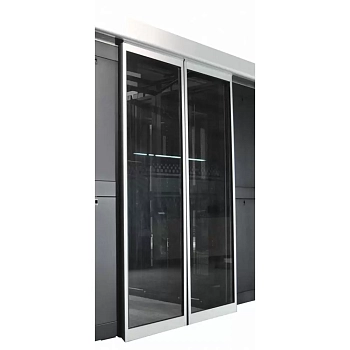 Автоматическая развижная дверь коридора 1200 мм для шкафов LANMASTER DCS 42U, стекло, key-card замок, LAN-DC-SDRAL-42Ux12