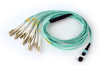 Сборка кабельная TopLan MPO-12LC, 12 волокон OM3, низкие потери, LSZH, 3 м, аква