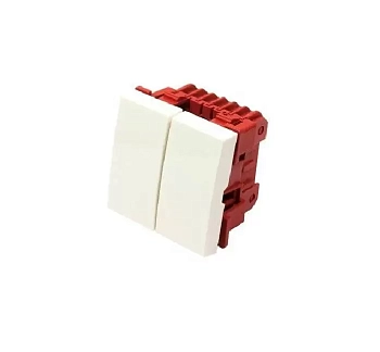 Выключатель 2-контактный, двухклавишный 45х45, белый LANMASTER, LAN-EC45x45-S22-WH