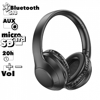 Bluetooth гарнитура BOROFONE BO23 Glamour BT 5.3, 3.5мм, накладная (черный)