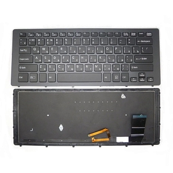 Клавиатура для ноутбука Sony Vaio SVF15N, SVF15N100C, SVF15N14CXB, SVF15N14CXS, черная, с рамкой, с подсветкой