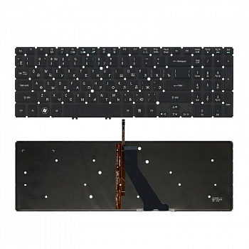 Клавиатура для ноутбука Acer Aspire V5-531, V5-551, V5-552, V5-571, V5-572, V7-581, черная, без рамки, с подсветкой