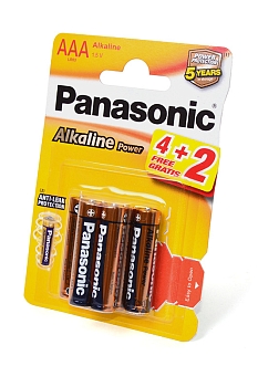 Батарейка (элемент питания) Panasonic Alkaline Power LR03APB/6BP 4+2F LR03 BL6, 1 штука
