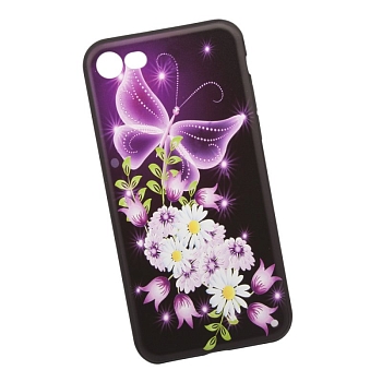 Защитная крышка + защитное стекло для Apple iPhone 8, 7 "Неоновая бабочка с цветами" (коробка)