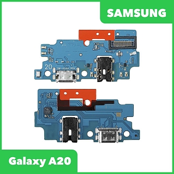 Разъем зарядки для телефона Samsung Galaxy A20 2019 (A205F) с разъемом гарнитуры и микрофоном