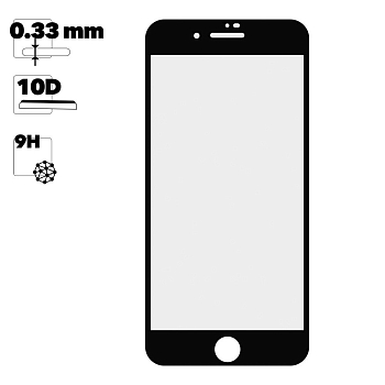 Защитное стекло для Apple iPhone 7 Plus, 8 Plus Tempered Glass 10D, черное (ударопрочное)