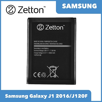 Аккумулятор (батарея) Zetton для телефона Samsung Galaxy J1 2016, J120F 2050 mAh, Li-Ion аналог EB-BJ120CBE
