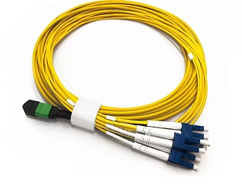 Сборка кабельная MPO-12LC, 12 волокон OS2, низкие потери, LSZH, 2 м, желтая LANMASTER, LAN-12M-12LC/OS2-2.0