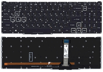 Клавиатура для ноутбука Acer PRedator Helios 300 PH315-52, черная с белой подсветкой