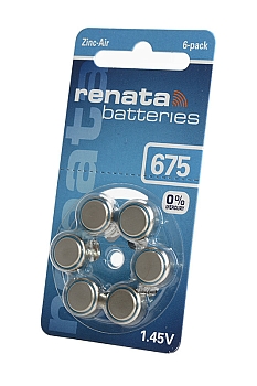 Батарейка (элемент питания) Renata Zinc-Air 675 (0% Hg) BL6, 1 штука