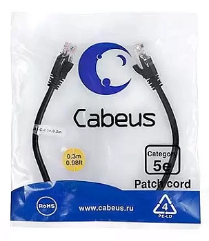 Патч-корд U/UTP Cabeus PC-UTP-RJ45-Cat.5e-0.3m-BK-LSZH