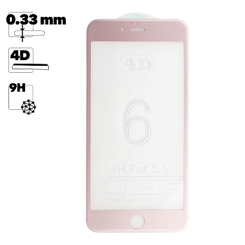 Защитное стекло "LP" для Apple iPhone 6, 6S Plus 4D, гибридное стекло, акриловая рамка, розовое