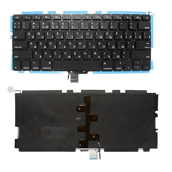 Клавиатура для ноутбука Apple MacBook A1278, черная, плоский Enter, с подсветкой