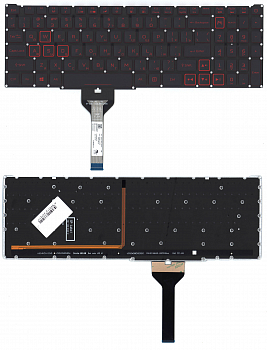 Клавиатура для ноутбука Acer Nitro 5 AN517-41, черная с подсветкой (узкий шлейф)