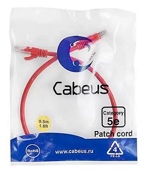 Патч-корд U/UTP Cabeus PC-UTP-RJ45-Cat.5e-0.5m-RD-LSZH