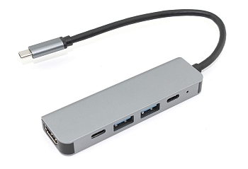 Адаптер Type C на HDMI, USB 3.0*2 + 2 Type-C для MacBook серый